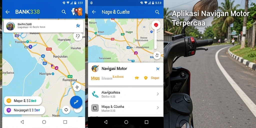 Antarmuka BANK338 menunjukkan peta dengan rute navigasi motor yang jelas.