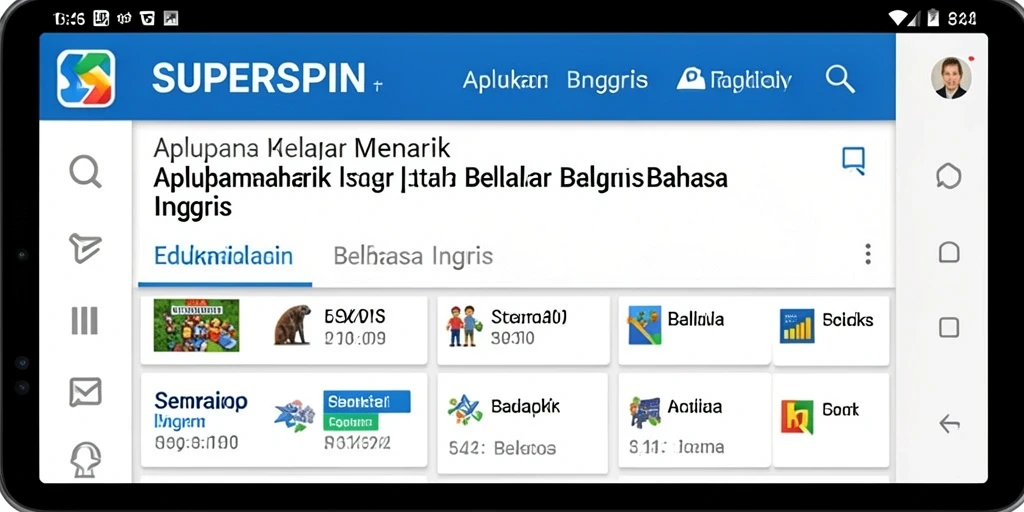 Screenshot aplikasi SUPERSPIN yang menunjukkan antarmuka belajar yang interaktif.