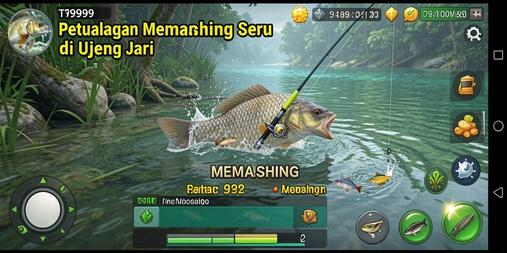 Screenshot T9999 menampilkan aksi memancing yang menarik dan grafis yang menakjubkan.